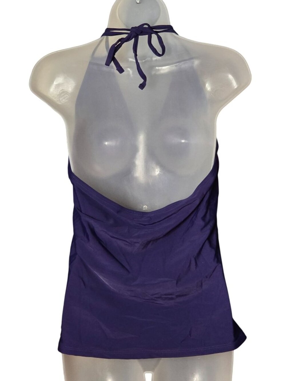 Womens Deep V Halter Tankini Swim Top LG Purple Ruched Sides Lined - Picture 6 of 7